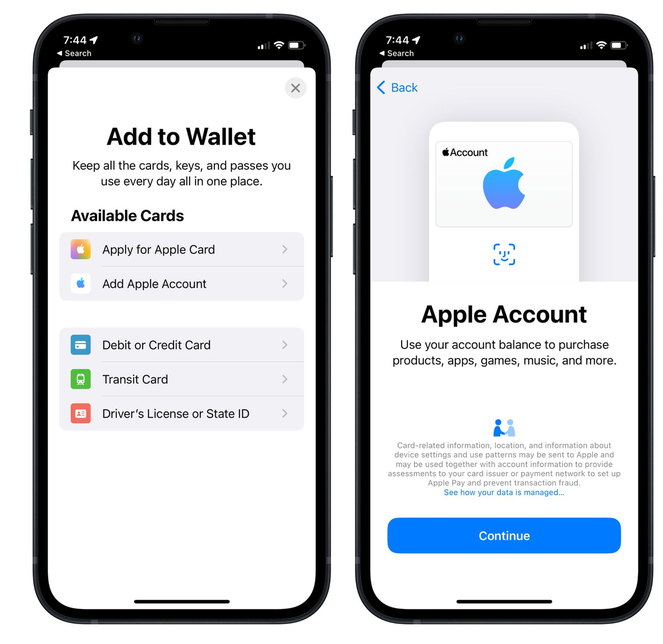 延安苹果手机维修分享iOS 15.5钱包App如何添加 Apple 账户 